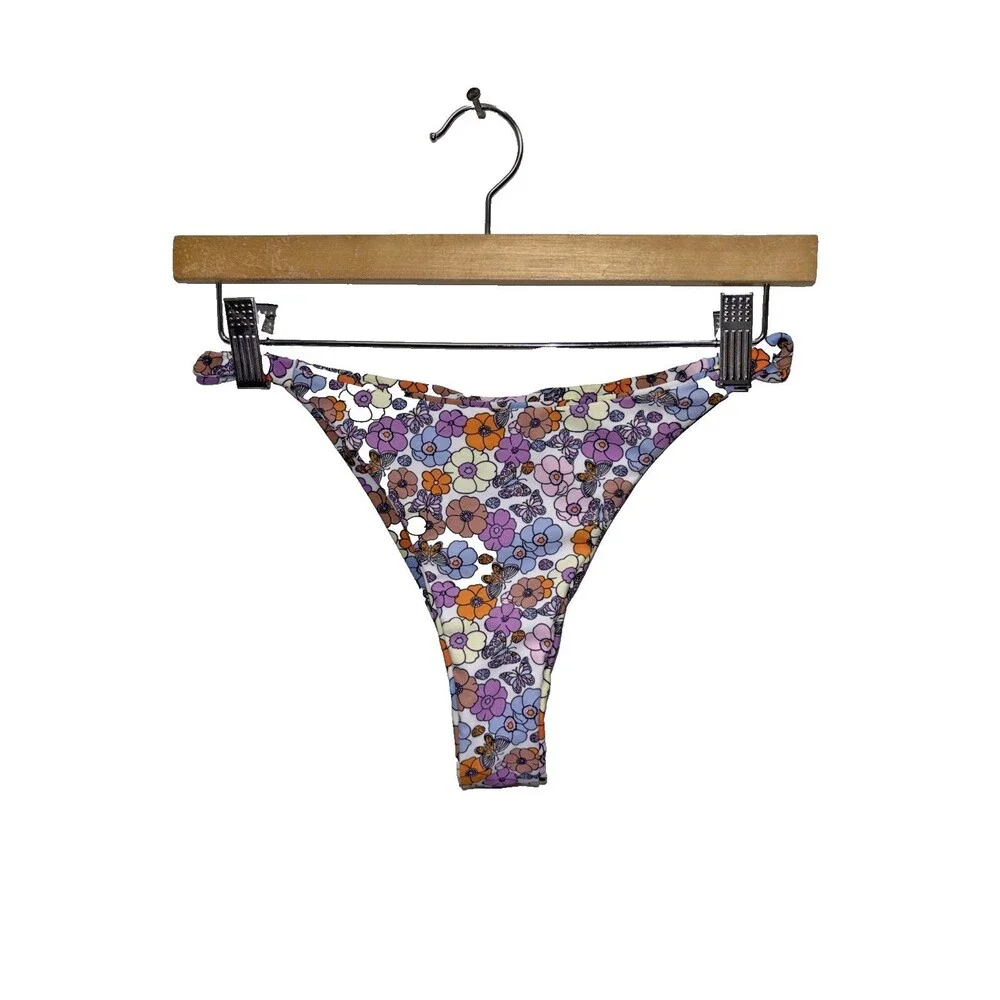 Bikini Bottoms Women Floral Butterfly Colorful S Lined Knotted Sides Stretch